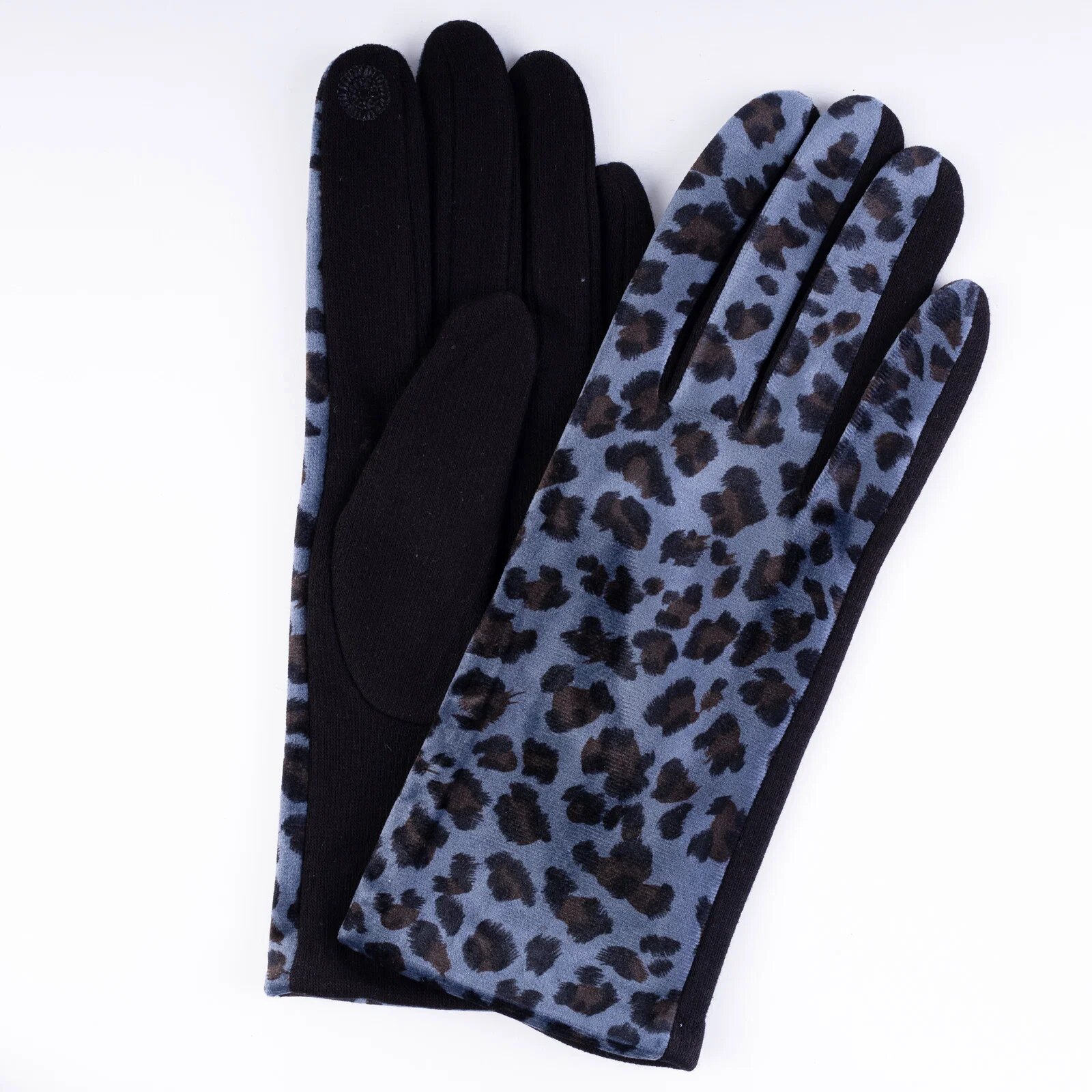 Shopika Manusi bleumarin textil cu imitatie animal print cu aspect catifelat
