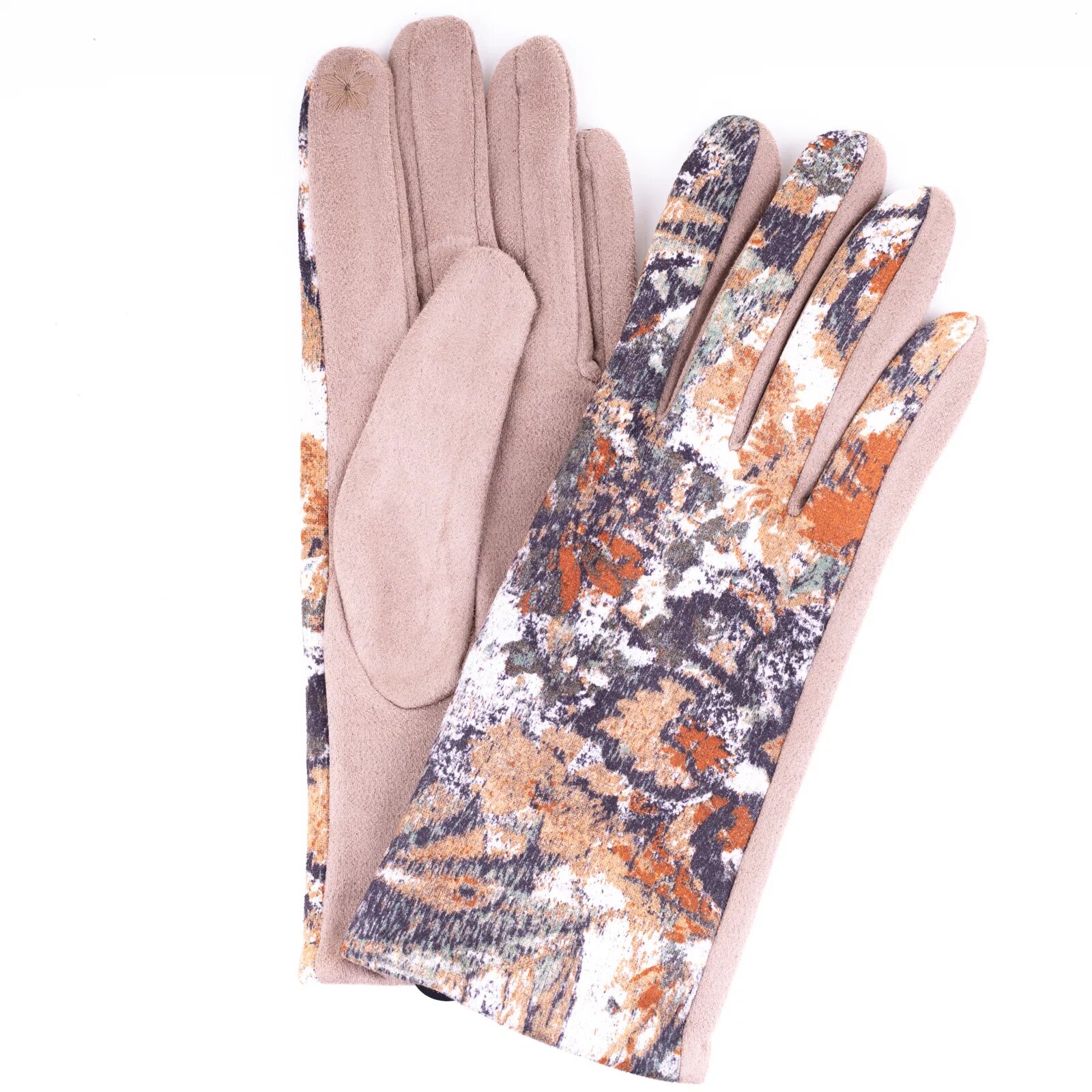 Shopika Manusi dama clasice din material textil bej cu imprimeu floral stilizat