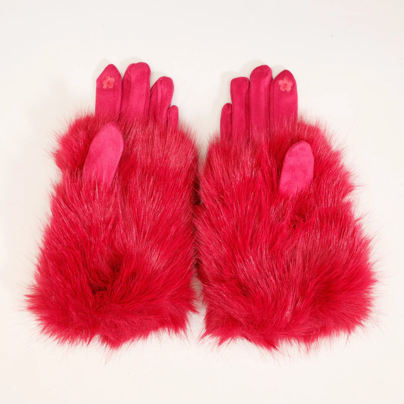 Shopika Manusi dama din material textil catifelat si suprapunere de blanita fucsia