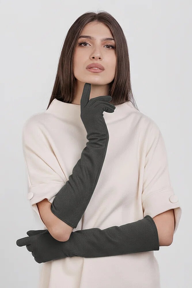 Shopika Manusi dama foarte lungi si simple din material textil catifelat gri inchis