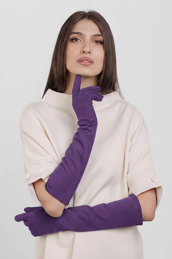 Shopika Manusi dama foarte lungi si simple din material textil catifelat mov