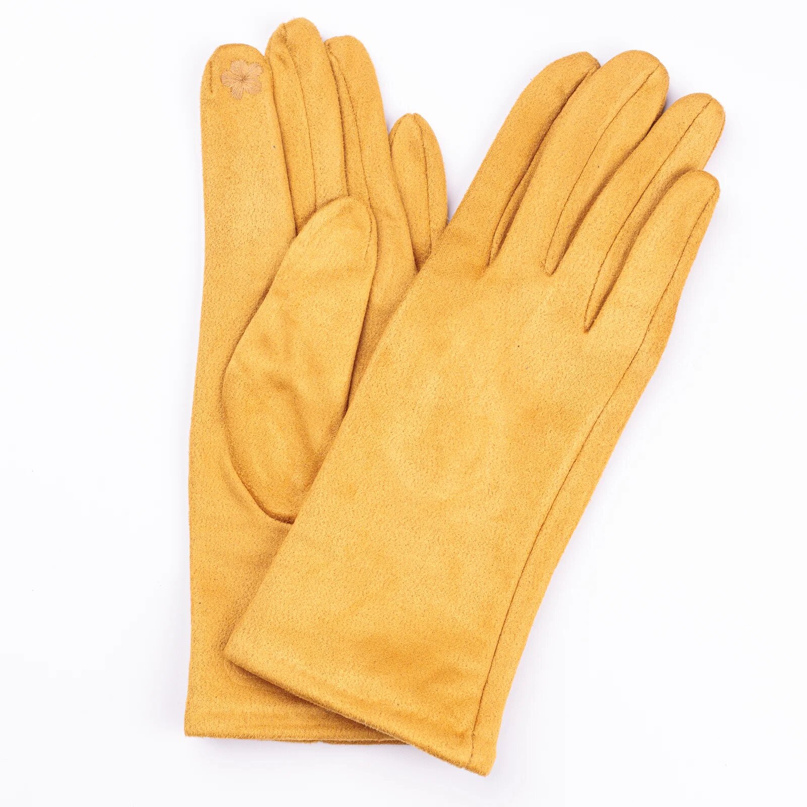 Shopika Manusi dama galben mustar din material textil catifelat