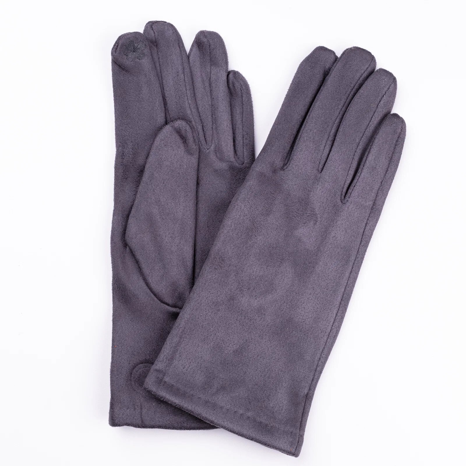 Shopika Manusi dama gri inchis din material textil catifelatat