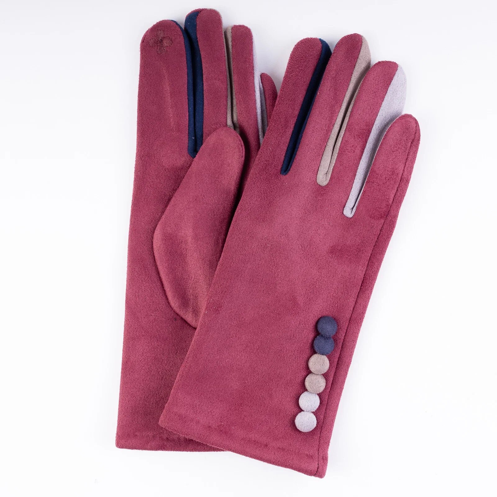 Shopika Manusi dama textil bordo clasice cu nasturi colorati