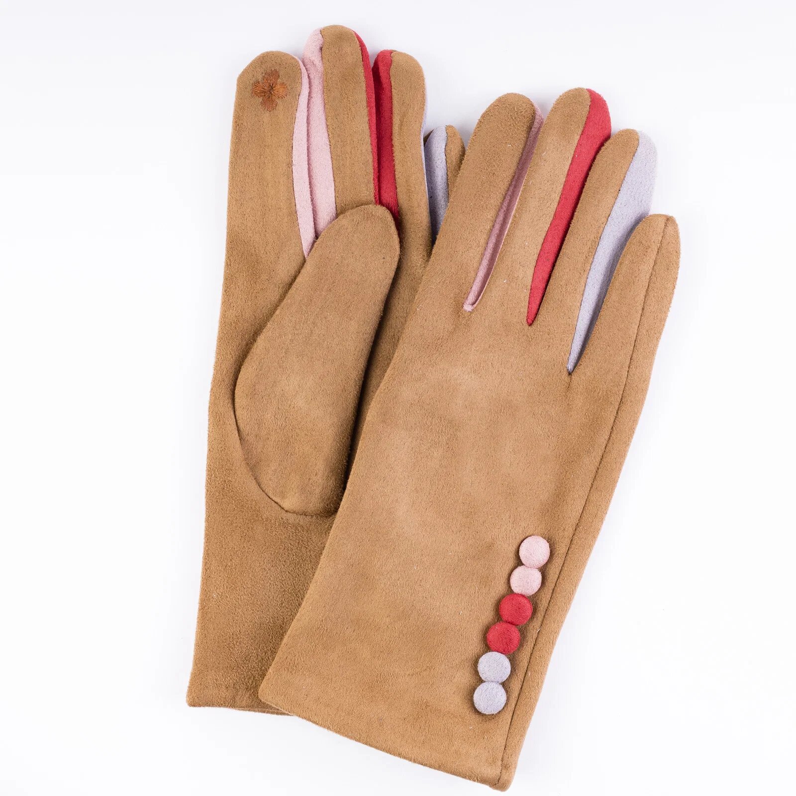 Shopika Manusi dama textil camel clasice cu nasturi colorati