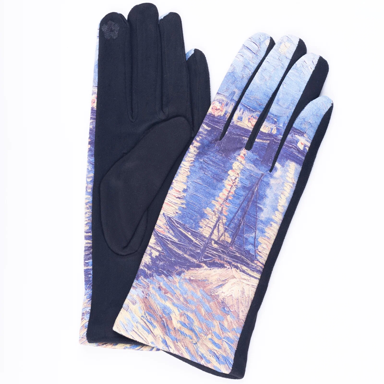 Shopika Manusi dama textil cu imprimeu inspirat dintr-o pictura impresionista cu peisaj nocturn