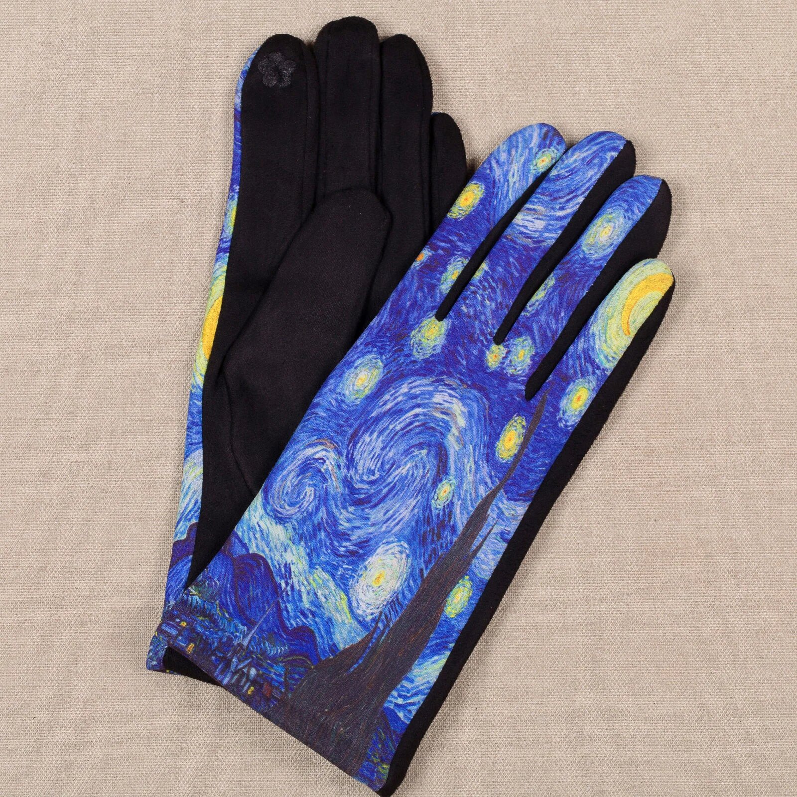Shopika Manusi dama textil cu imprimeu inspirat dupa Noaptea Instelata a lui Van Gogh