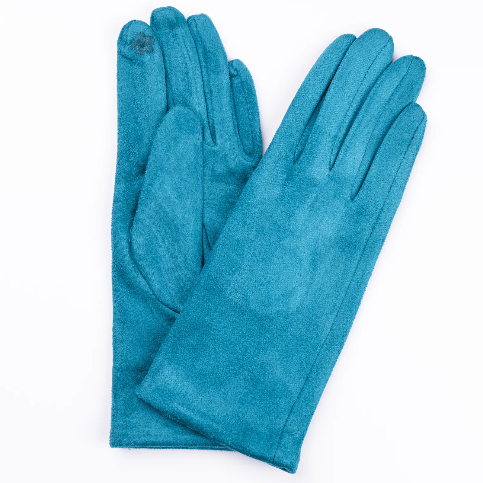 Shopika Manusi dama turcoaz din material textil catifelatat