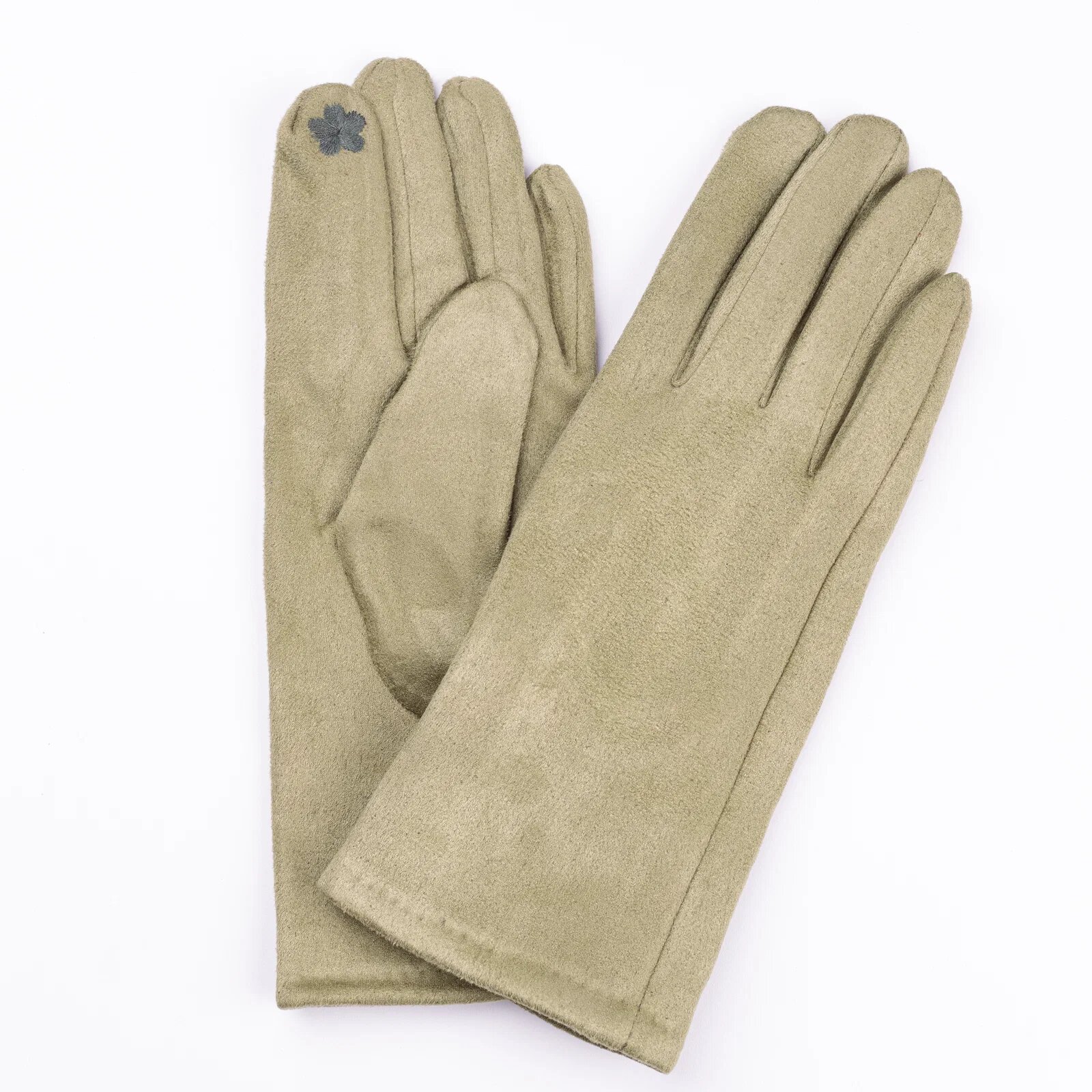Shopika Manusi dama verde prazuliu din material textil catifelatat