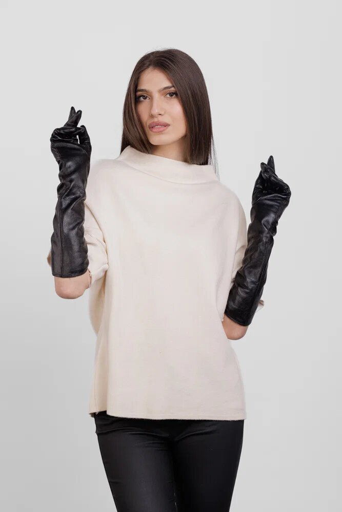 Shopika Manusi elegante lungi de dama din piele naturala neagra