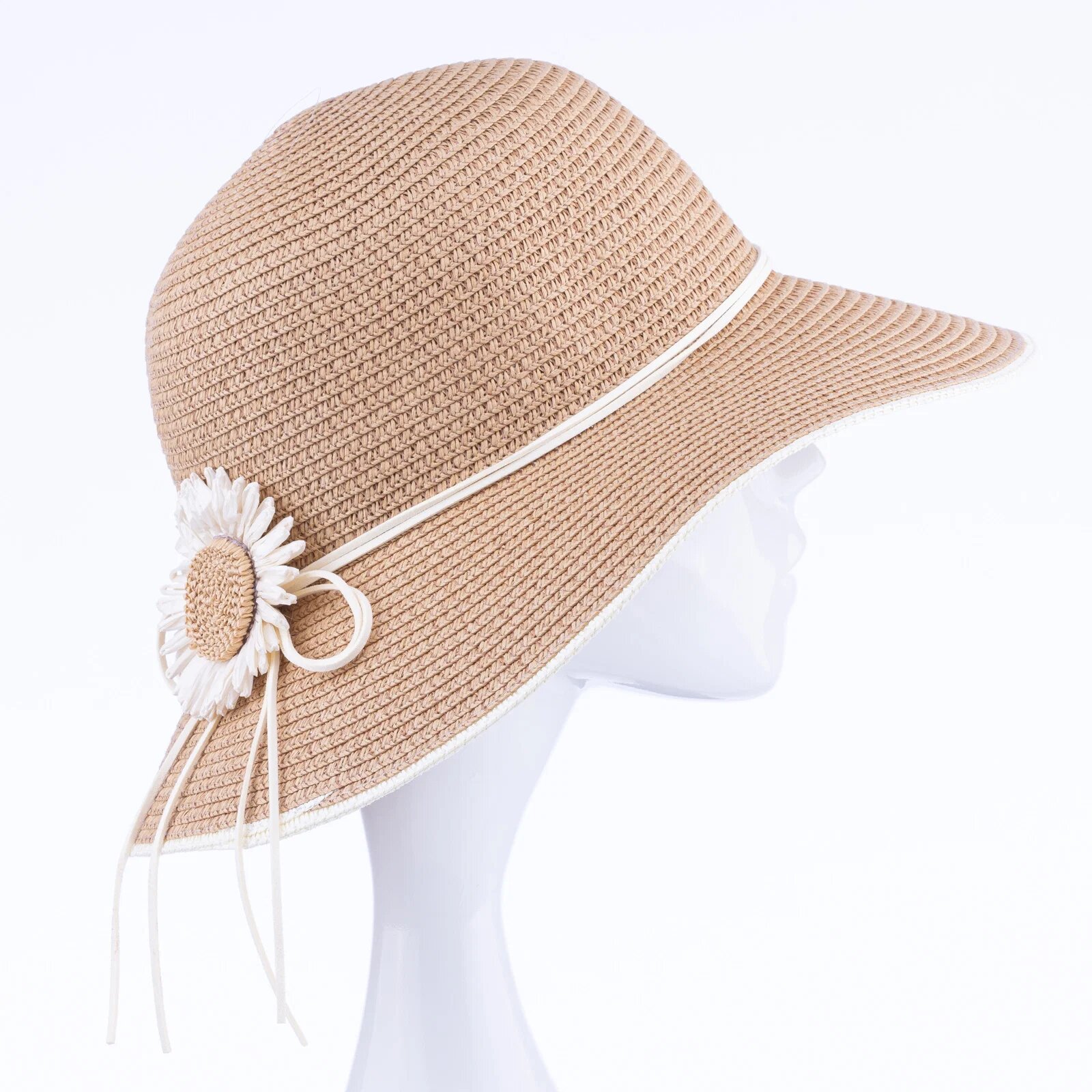 Shopika Palarie de paie impletita cu decoratiune margareta camel