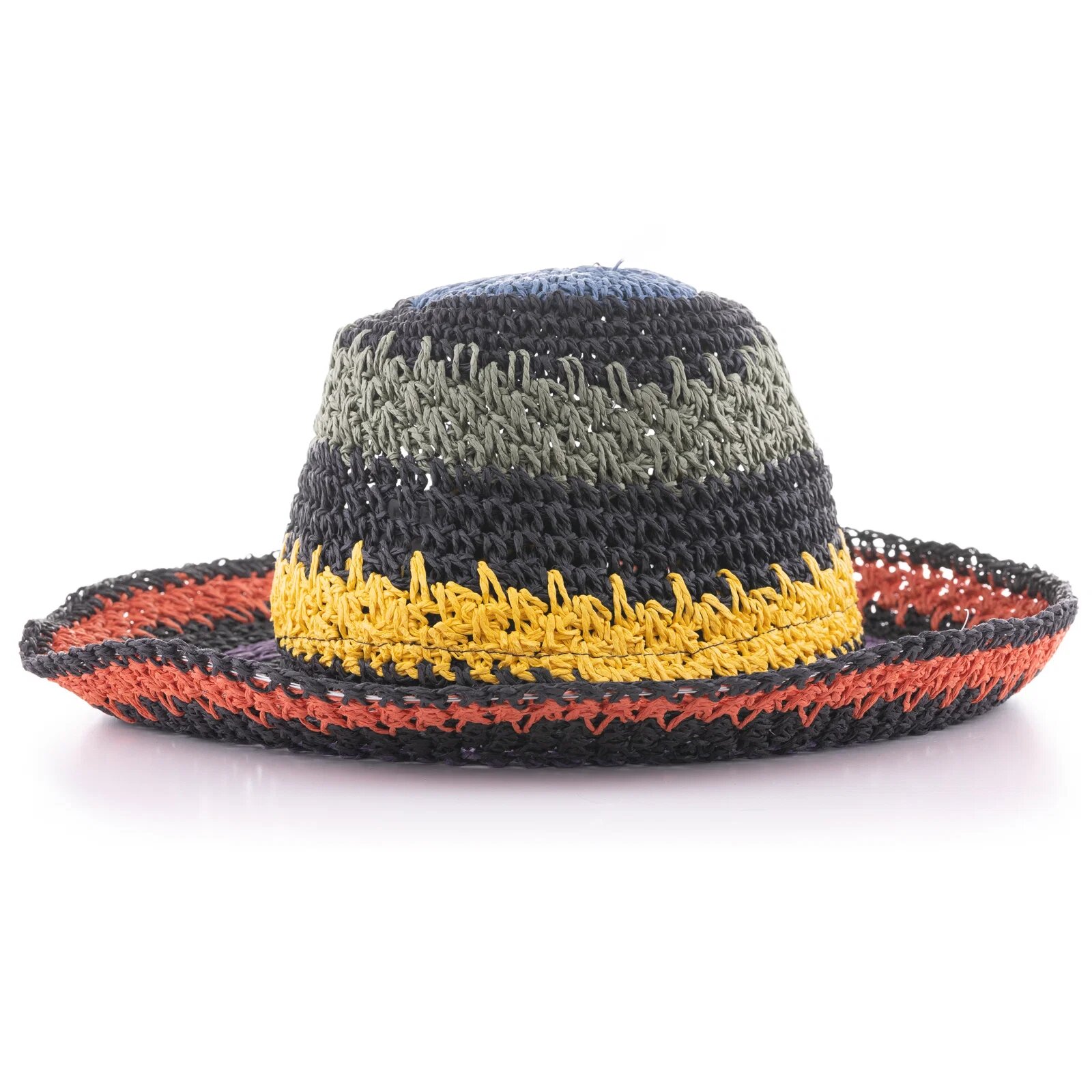 Shopika Palarie de paie impletita cu dungi multicolore pe fond negru