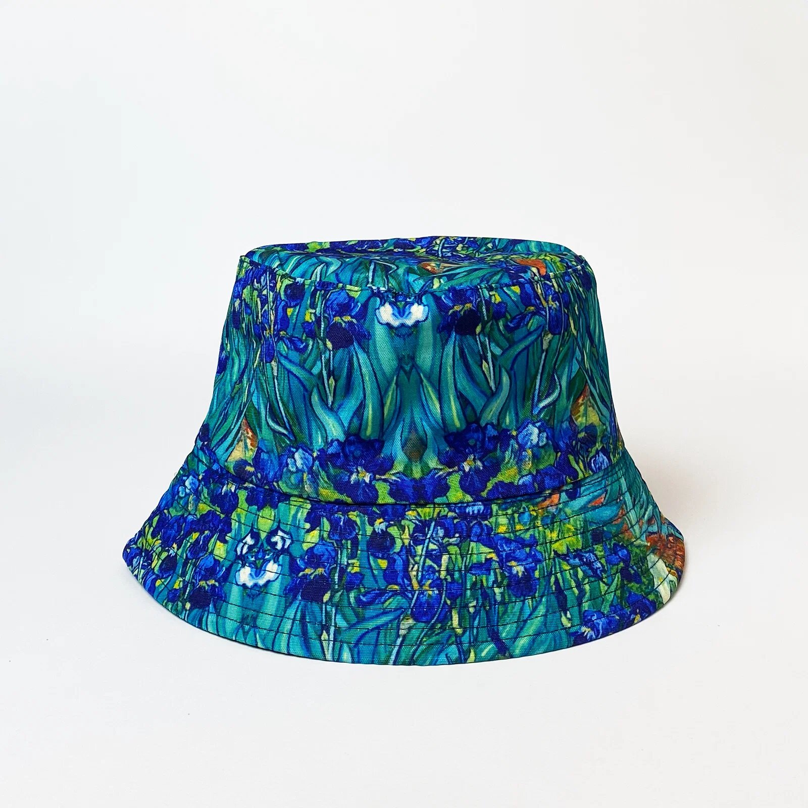 Shopika Palarie tip bucket unisex cu doua fete cu model inspirat dupa pictura Irisi a lui Van Gogh