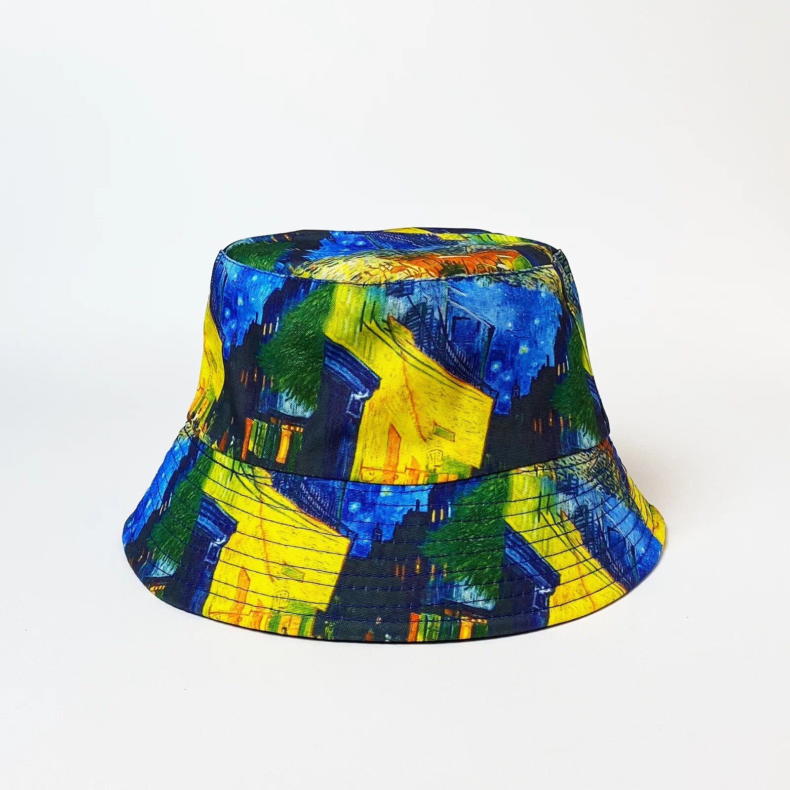 Shopika Palarie tip bucket unisex cu doua fete imprimata cu model inspirat dupa Cafeneaua de Van Gogh