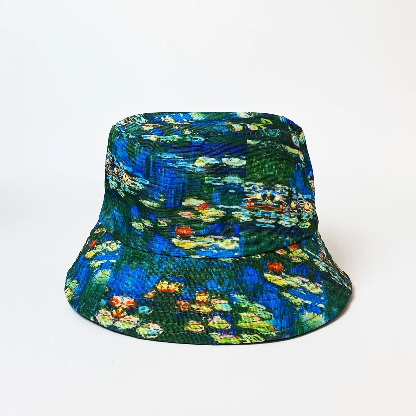 Shopika Palarie tip bucket unisex cu doua fete imprimata cu model inspirat dupa Nuferii de Claude Monet