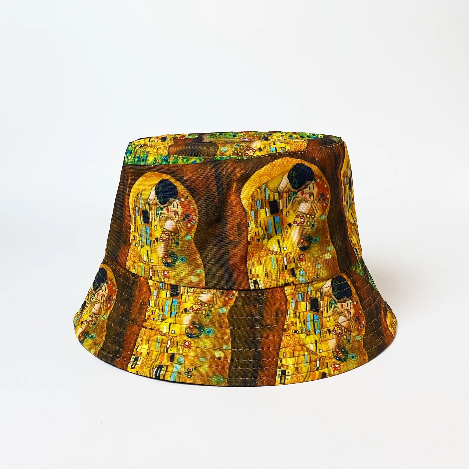 Shopika Palarie tip bucket unisex cu doua fete imprimata cu model inspirat dupa Sarutul lui Klimt