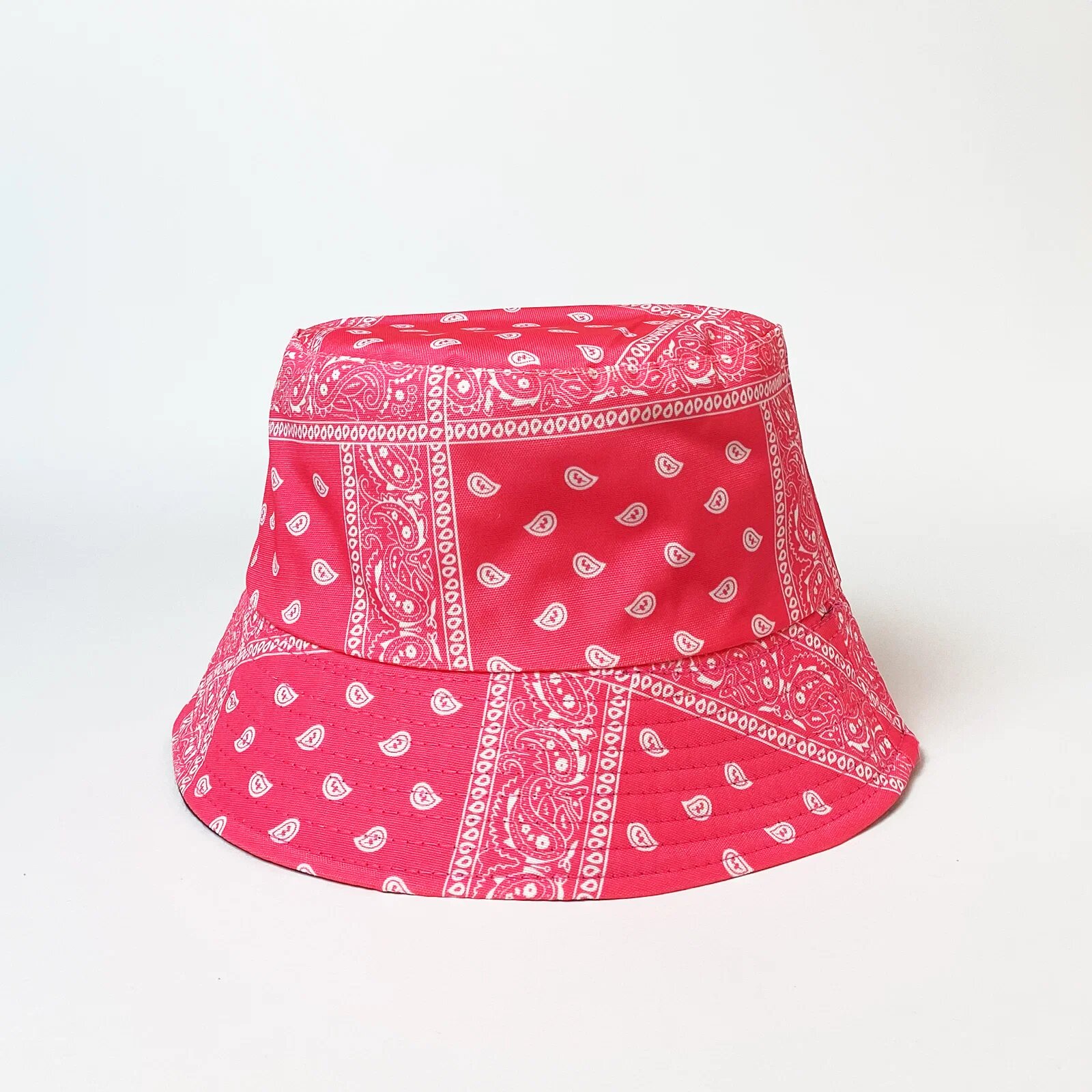 Shopika Palarie tip bucket unisex cu doua fete paisley fucsia si negru