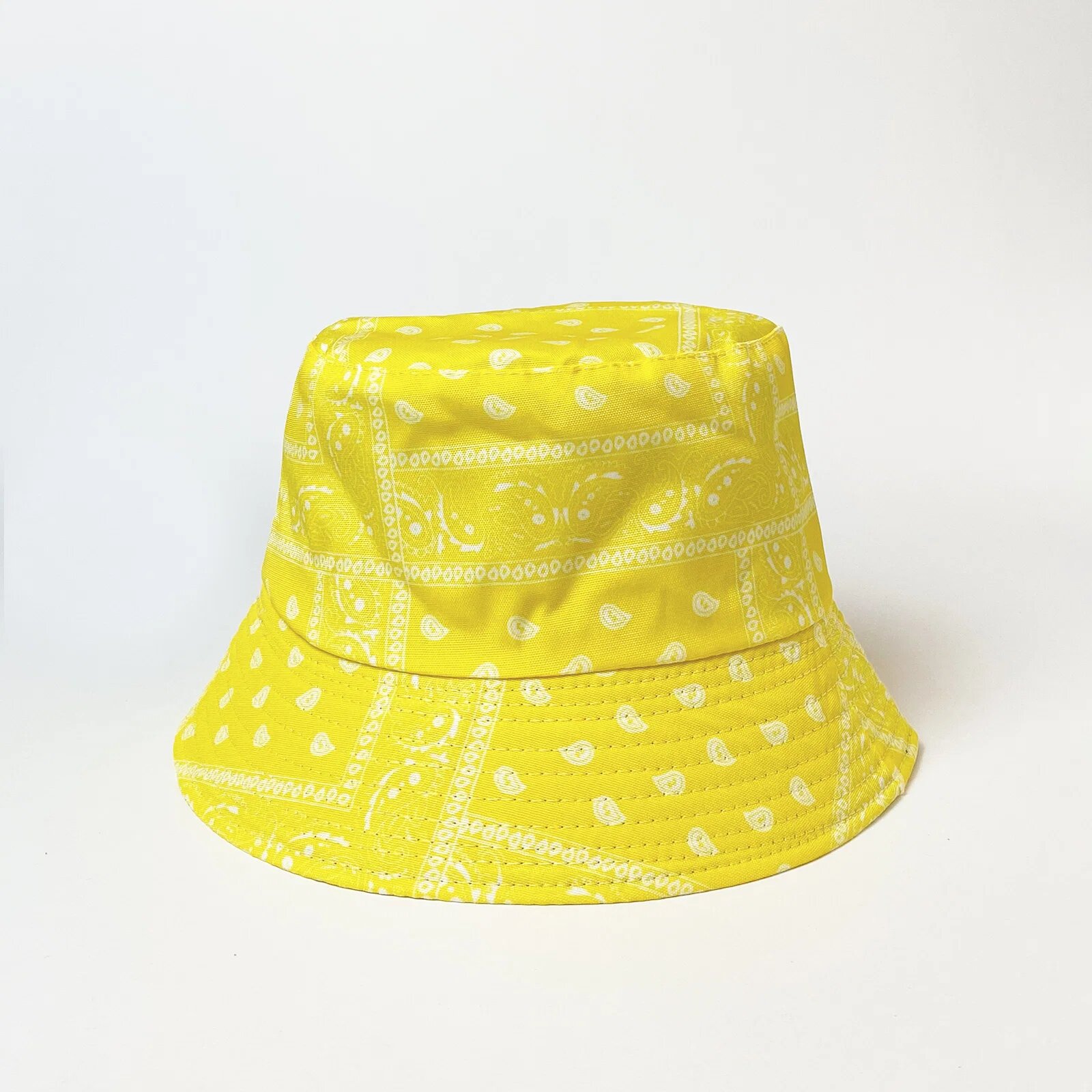 Shopika Palarie tip bucket unisex cu doua fete paisley galben si negru