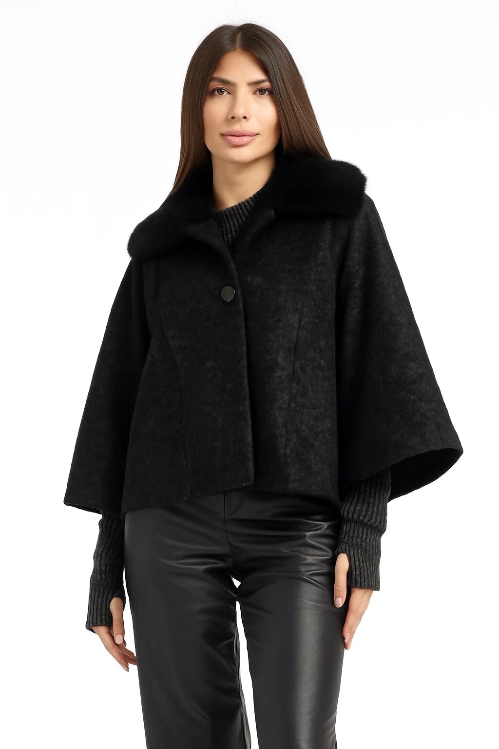 Shopika Palton scurt dama negru cu lana cu guler blanita jacheta eleganta captusita