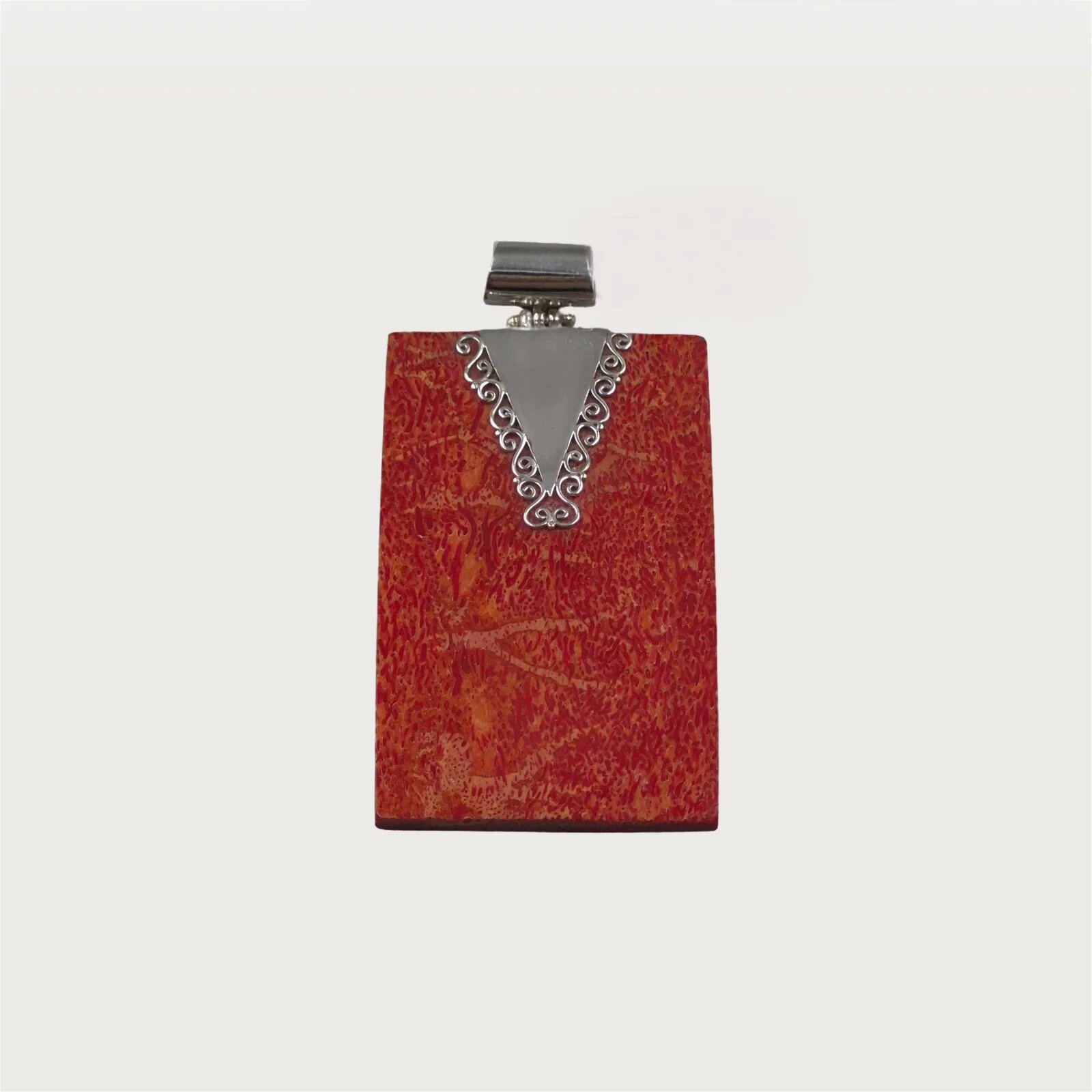 Shopika Pandantiv rectangular din argint 925 cu coral design statement