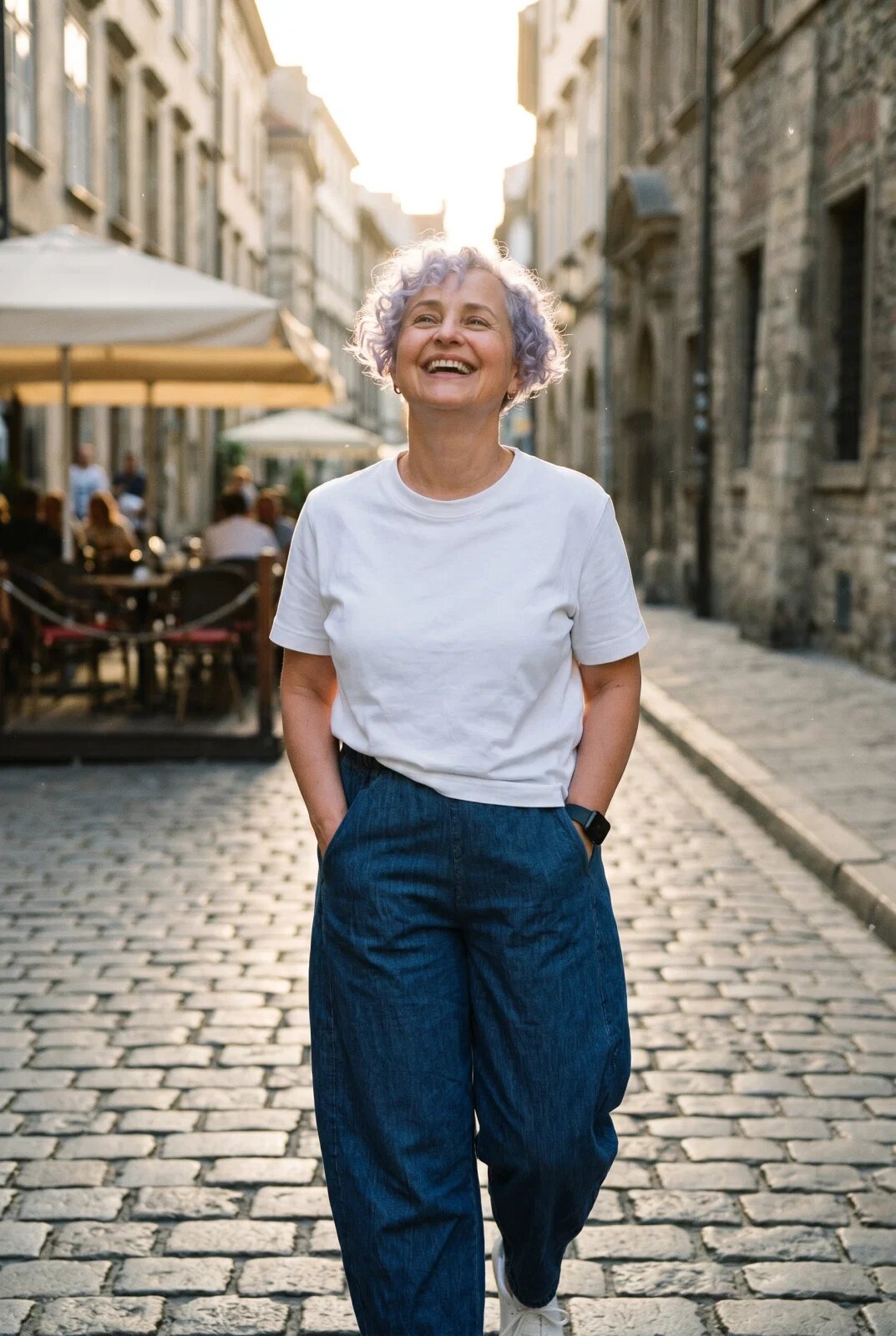 Shopika Pantaloni bleumarin din denim subtire cu croiala ampla si talie elastica