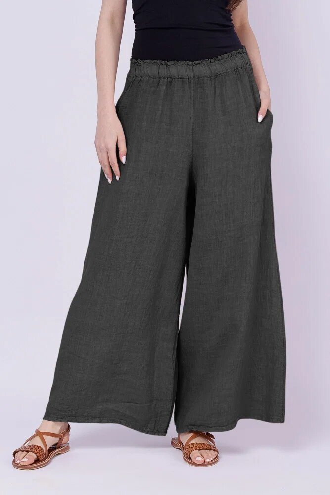 Shopika Pantaloni de vara din in largi gri inchis