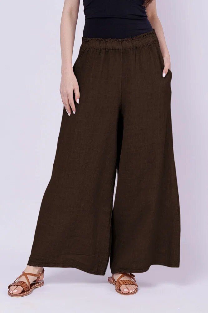Shopika Pantaloni de vara din in largi maron