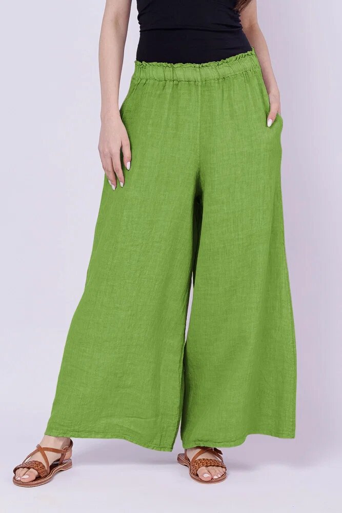 Shopika Pantaloni de vara din in largi verde olive