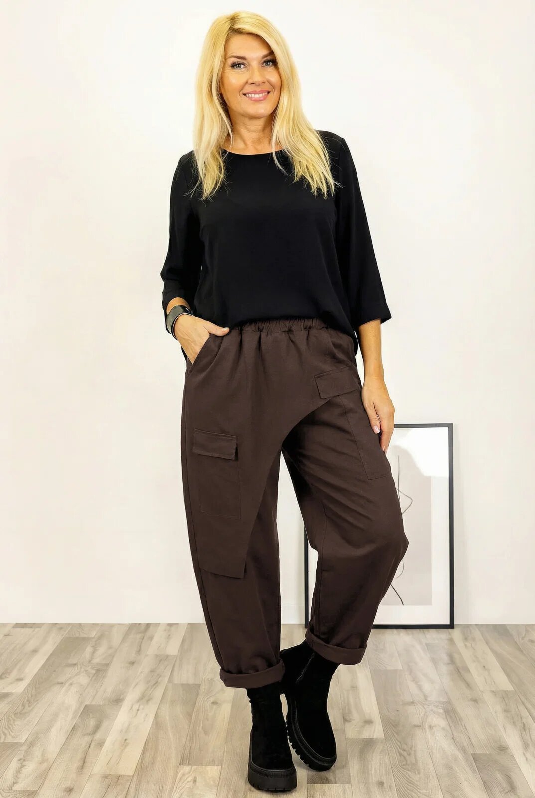 Shopika Pantaloni din jerseu de bumbac cu o parte petrecuta si buzunar lateral