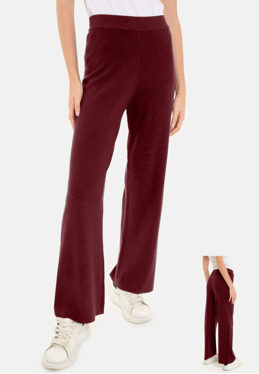 Shopika Pantaloni largi si drepti casual din tricotaj fin bordo