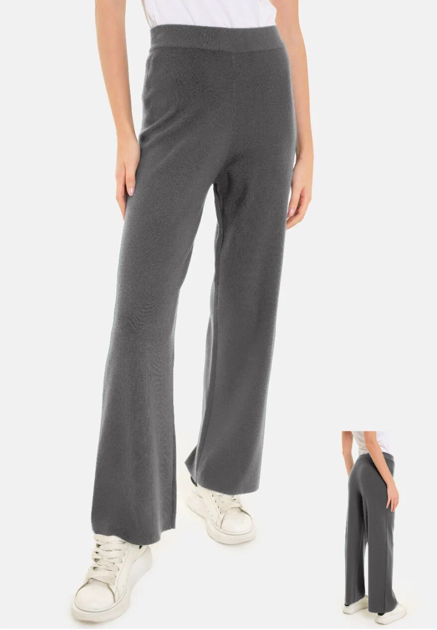 Shopika Pantaloni largi si drepti casual din tricotaj fin gri