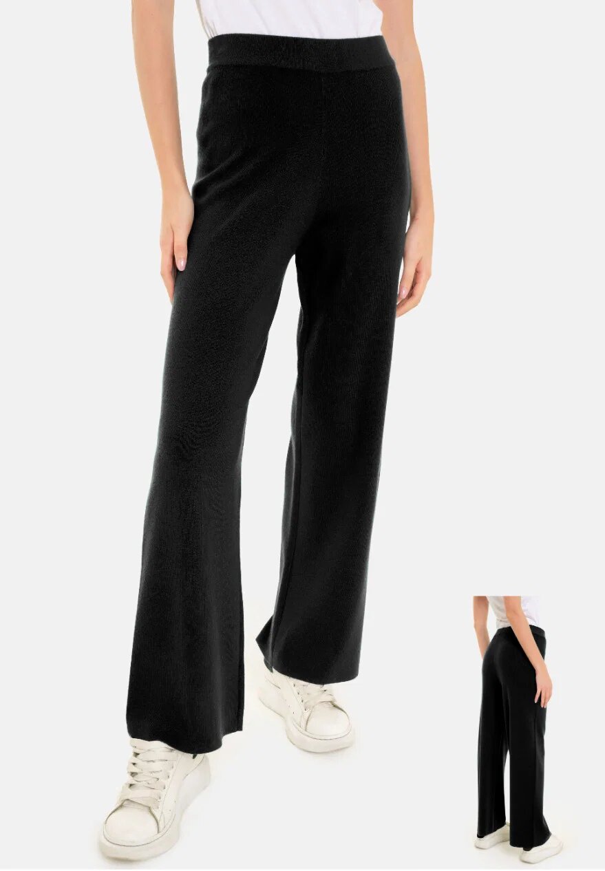 Shopika Pantaloni largi si drepti casual din tricotaj fin negri
