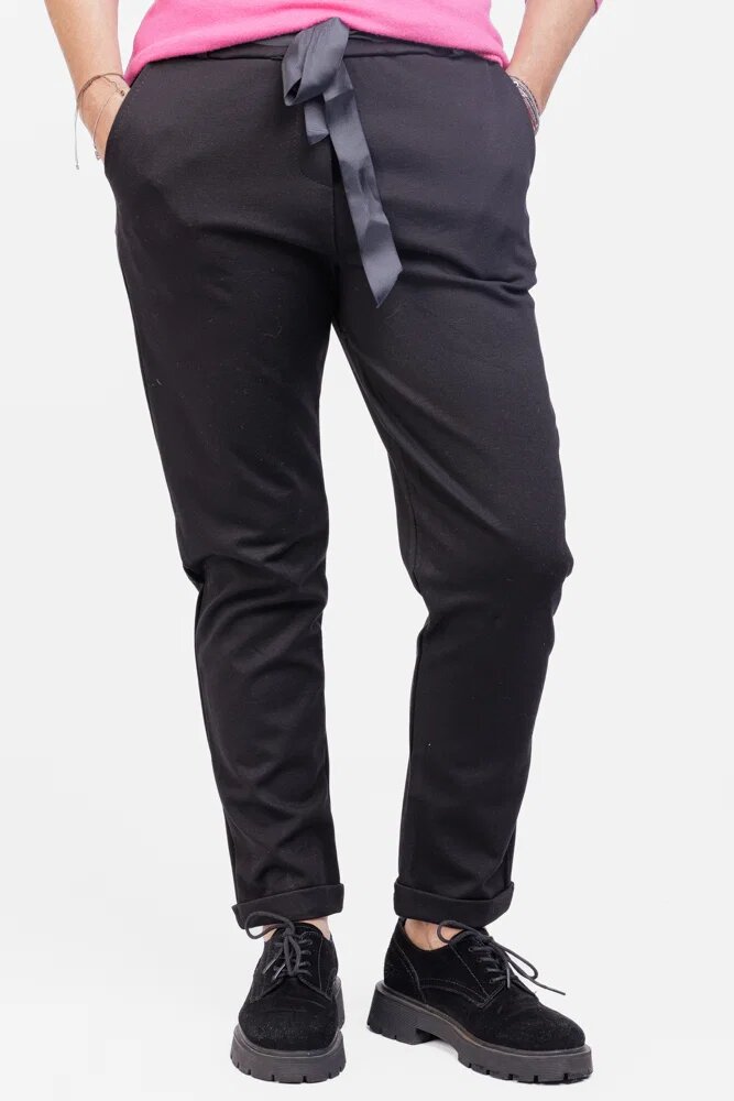 Shopika Pantaloni lungi negri cu funda in talie