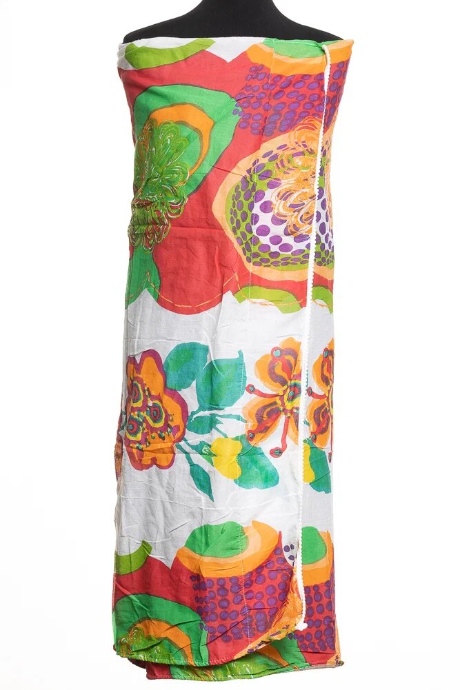 Shopika Pareo de plaja cu doua fete cu flori portocalii mov verde si prosop bej pe verso