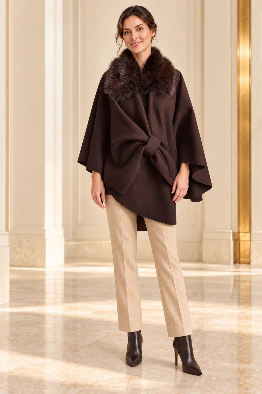 Shopika Poncho dama maro elegant cu guler din blanita