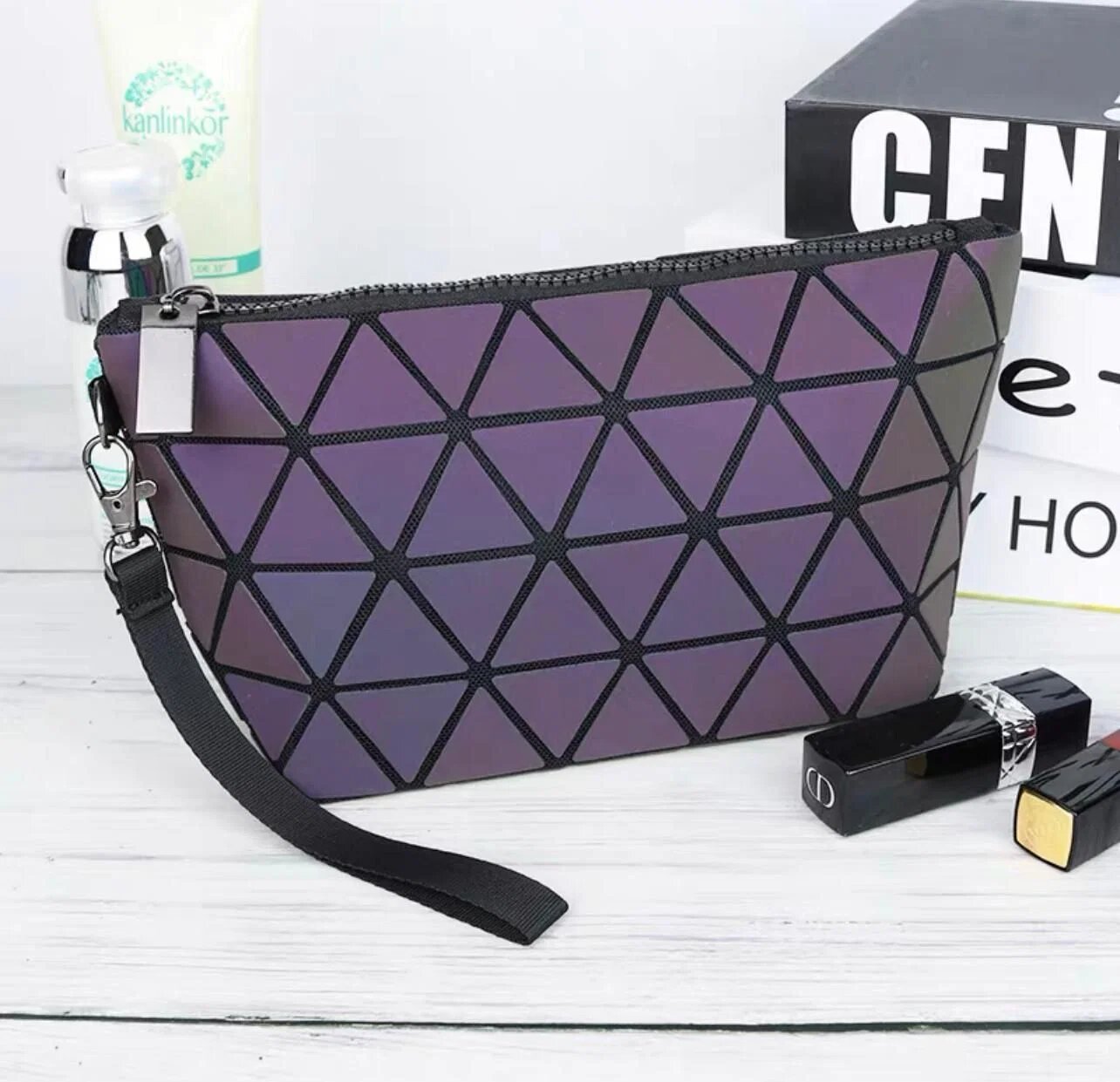 Shopika Portfard reflectorizant 3D cu elemente geometrice triunghiulare cameleon