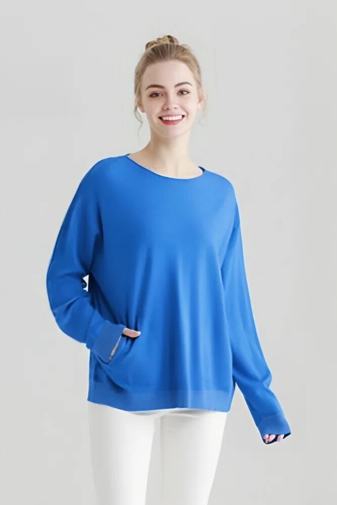 Shopika Pulover cu detalii lurex si nasturei pe spate albastru