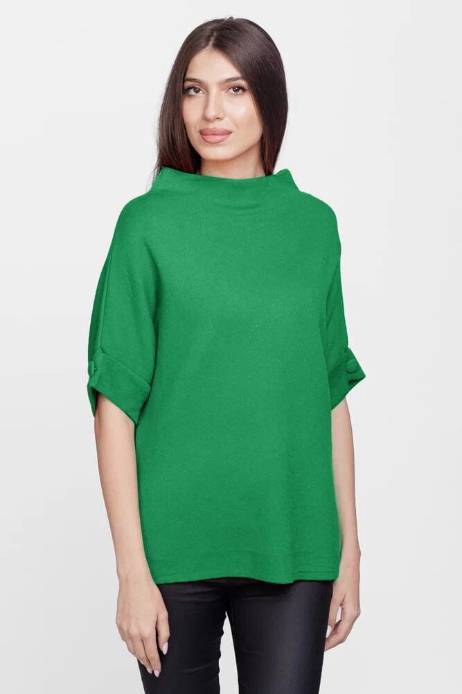Shopika Pulover elegant cu maneca scurta si nasture din vascoza verde