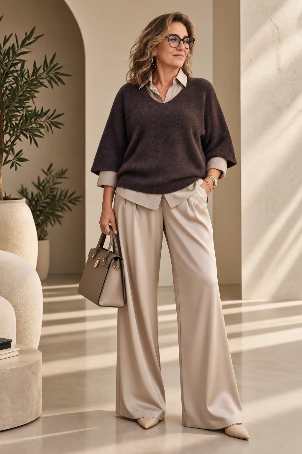 Shopika Pulover fin cu alpaca oversize cu maneca fluture maro
