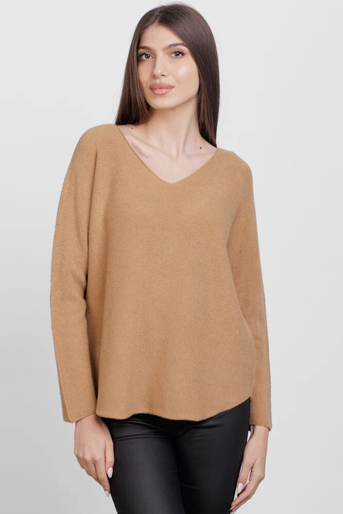 Shopika Pulover versatil cu decolteu V din vascoza camel