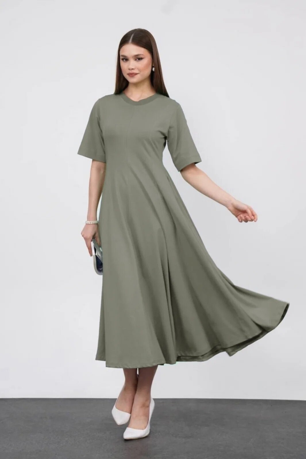 Shopika Rochie ampla lunga clos din jerseu de bumbac kaki