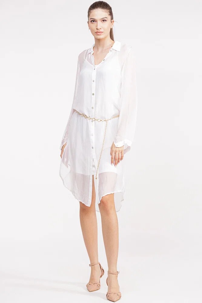 Shopika Rochie camasa din matase si vascoza alba cu dublura