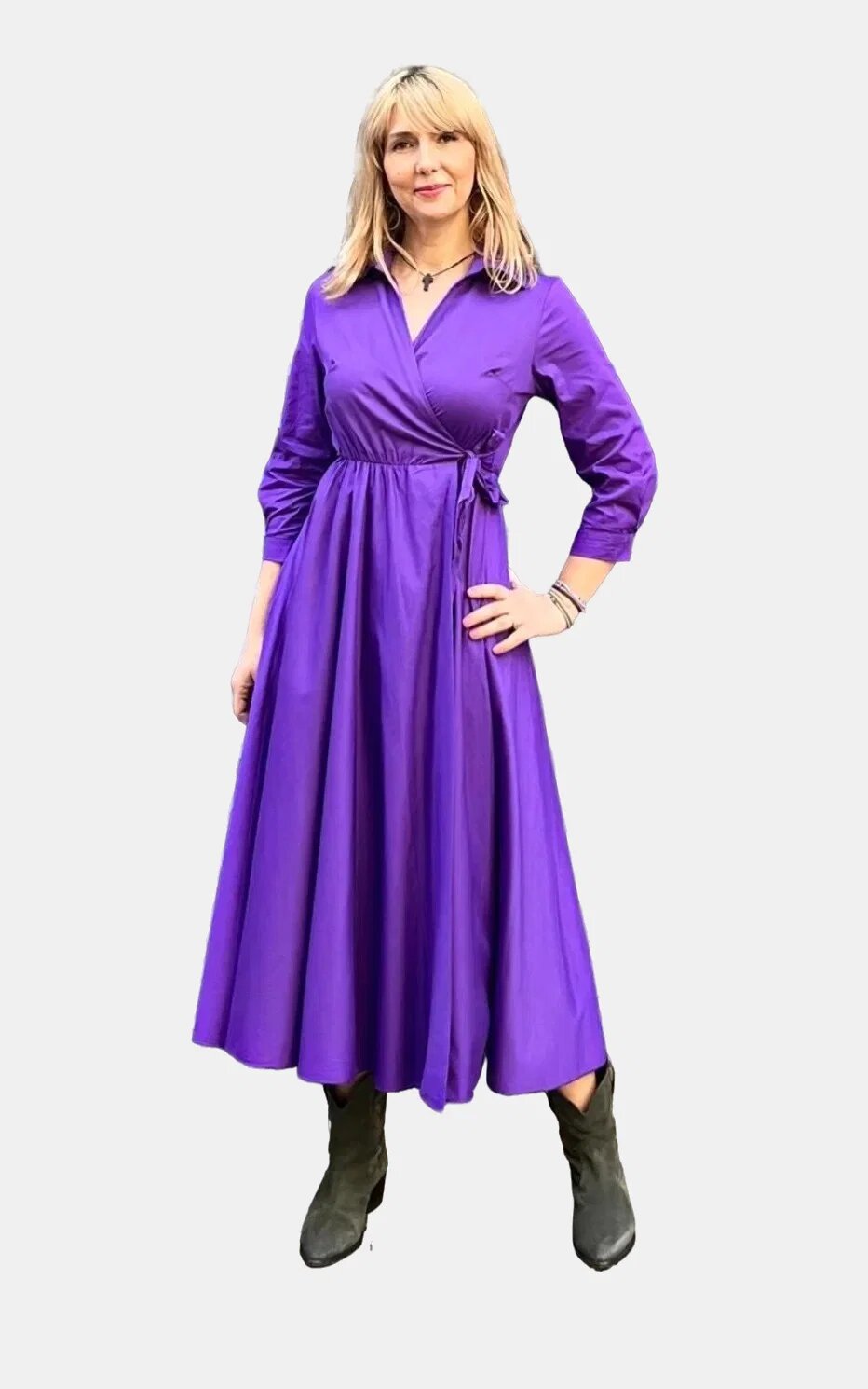 Shopika Rochie clos petrecuta din poplin de bumbac mov