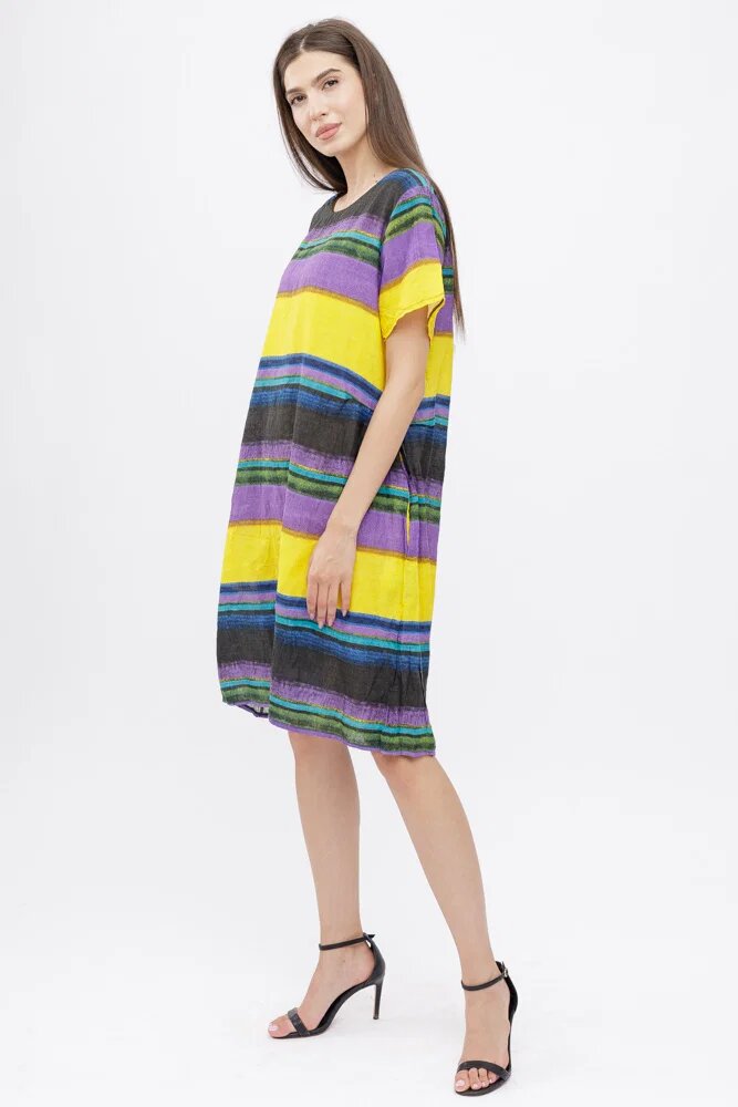 Shopika Rochie de vara lalea usoara cu dungi color din bumbac