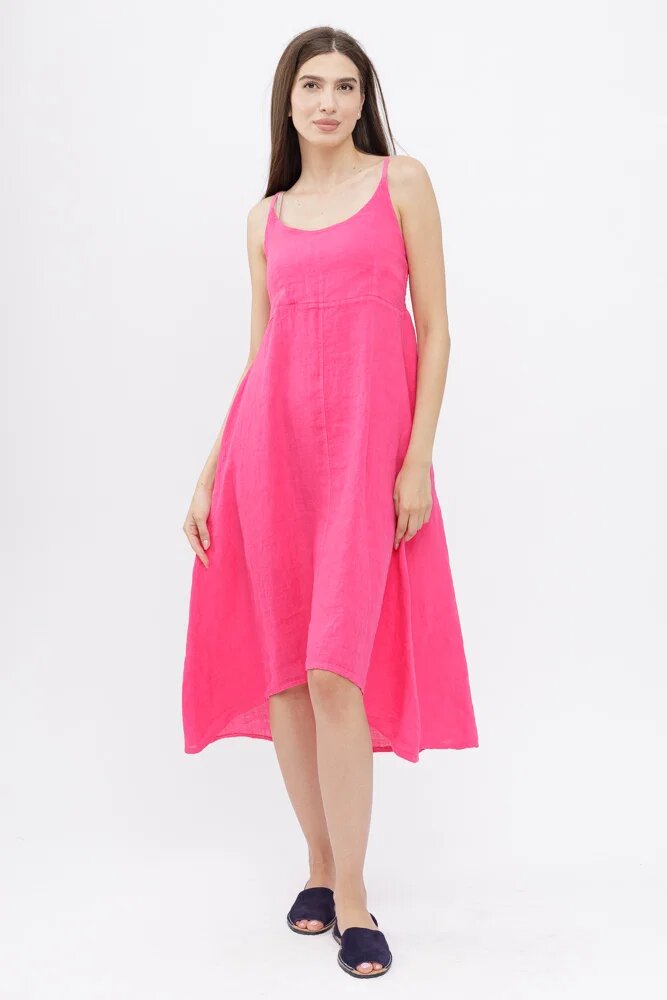 Shopika Rochie din in cu bretele reglabile si elastic la spate fucsia