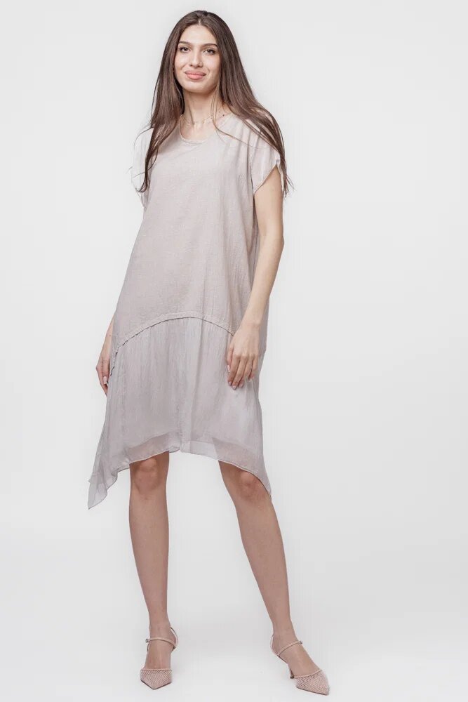 Shopika Rochie din in cu volan din matase naturala si colturi bej