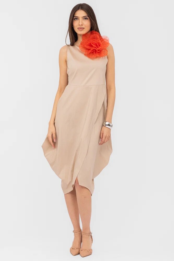 Shopika Rochie din poplin de bumbac petrecuta cu colturi laterale bej
