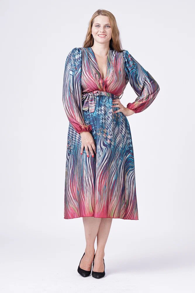 Shopika Rochie eleganta cu bust petrecut si imprimeu predominant turcoaz