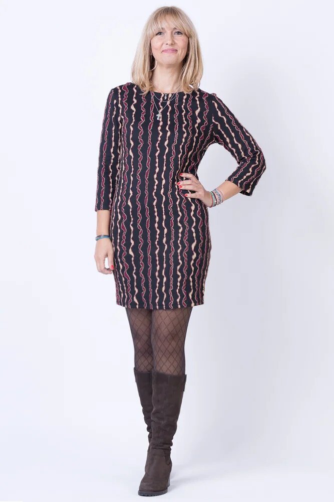 Shopika Rochie eleganta neagra cu bordo si bej si lurex auriu