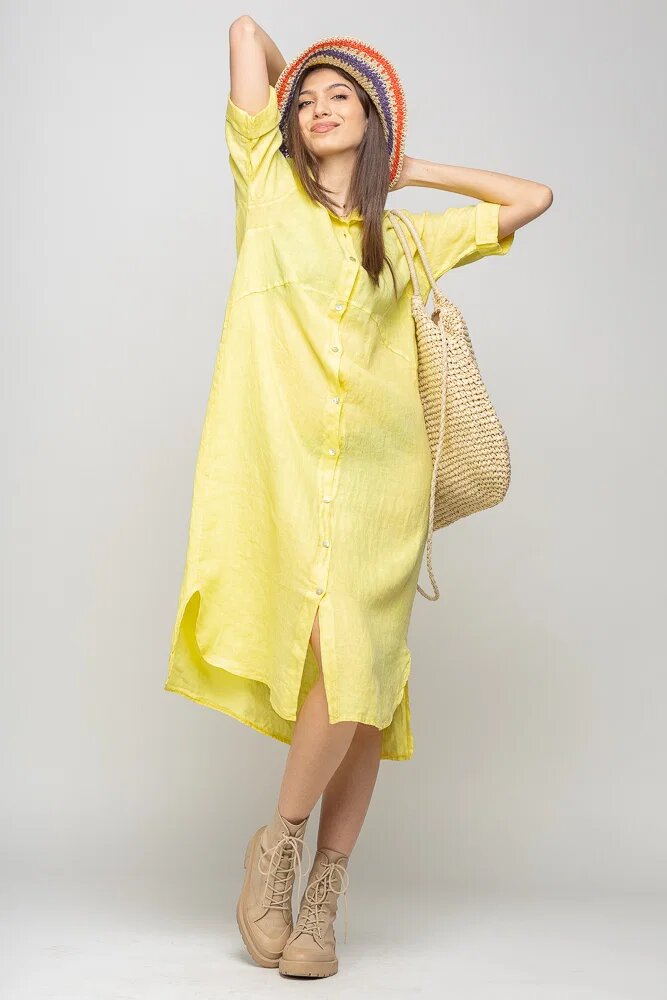 Shopika Rochie galbena tip camasa din in